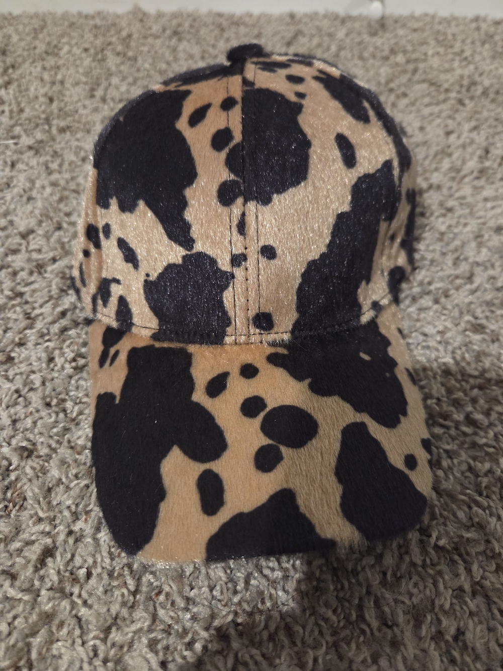 Faux Fur Cow Print Baseball Cap - Black & Tan